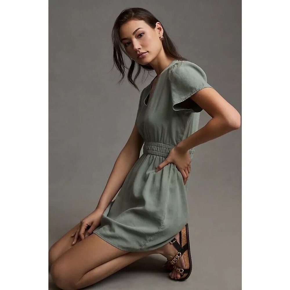 Anthropologie Cloth & Stone flutter- sleeve V-neck Mini Dress Size XXS